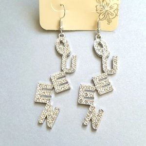 3 for $15 Long Silver Queen Crystal Earrings